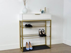 Обувница Вельвет белое дерево/белый матовый/золото в Югорске - yugorsk.mebel-tymen.ru | фото