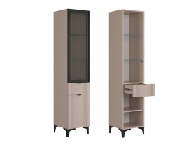 Шкаф однодверный (со стеклом) Рич кашемир/фрапучино матовый/черный в Югорске - yugorsk.mebel-tymen.ru | фото